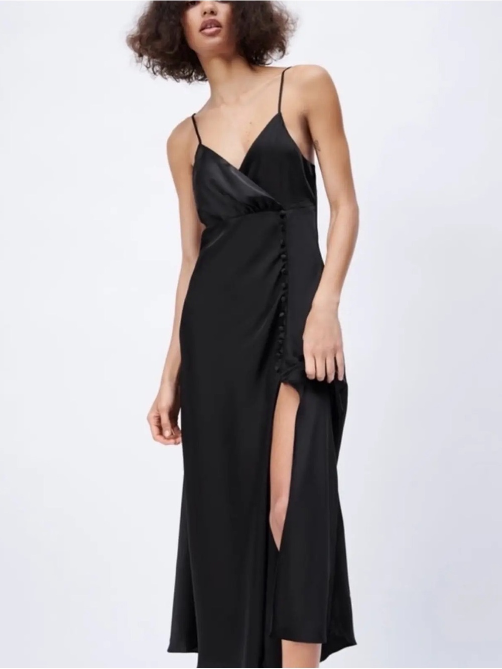 ZARA BUTTON SATIN MIDI DRESS | Size S